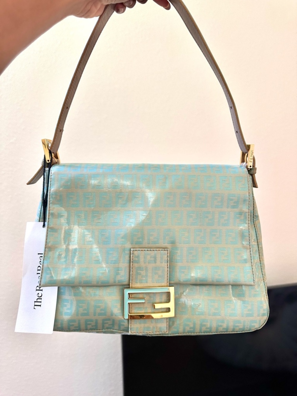 Fendi Baguette Mama Zucca Shoulder Bag in Aqua / Mint Green